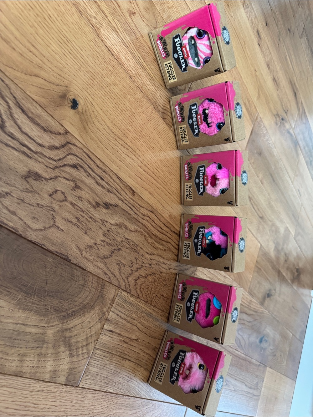 Complete set of Zuru Fuggler Baby Pinkles Keyring Pink Plush Monster (Set of 6) - Picture 2 of 10
